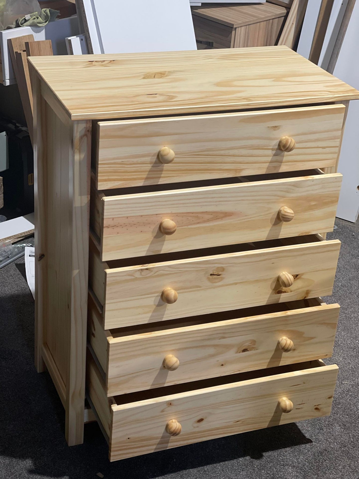Assembled Scandinavia 5 Drawer Chest - Pine
